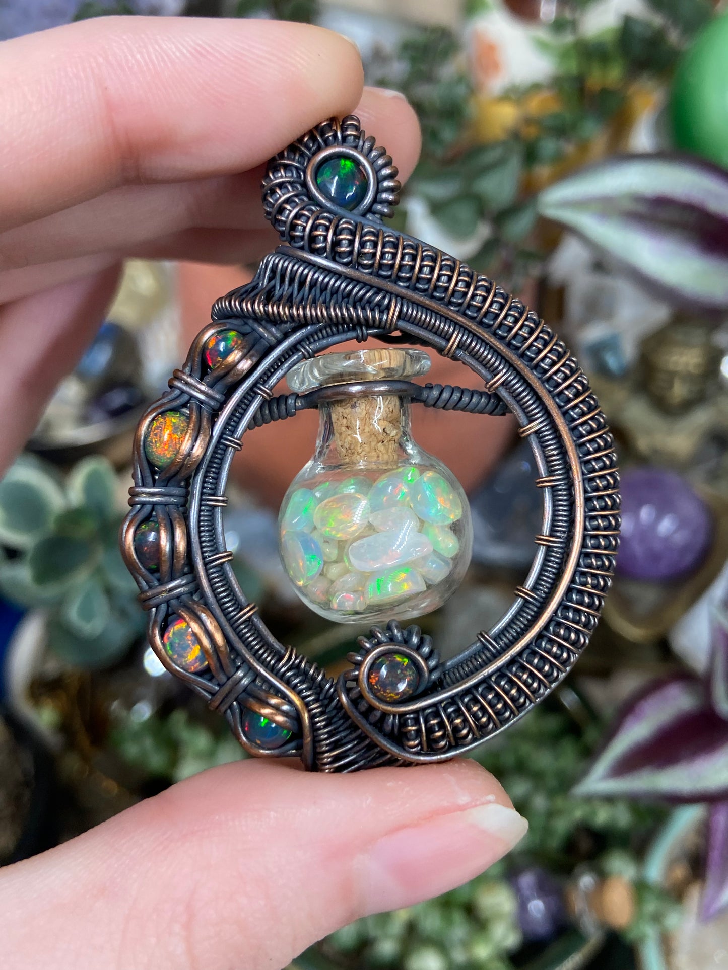 Ethiopian Opal and Black Opal vial vortex amulet