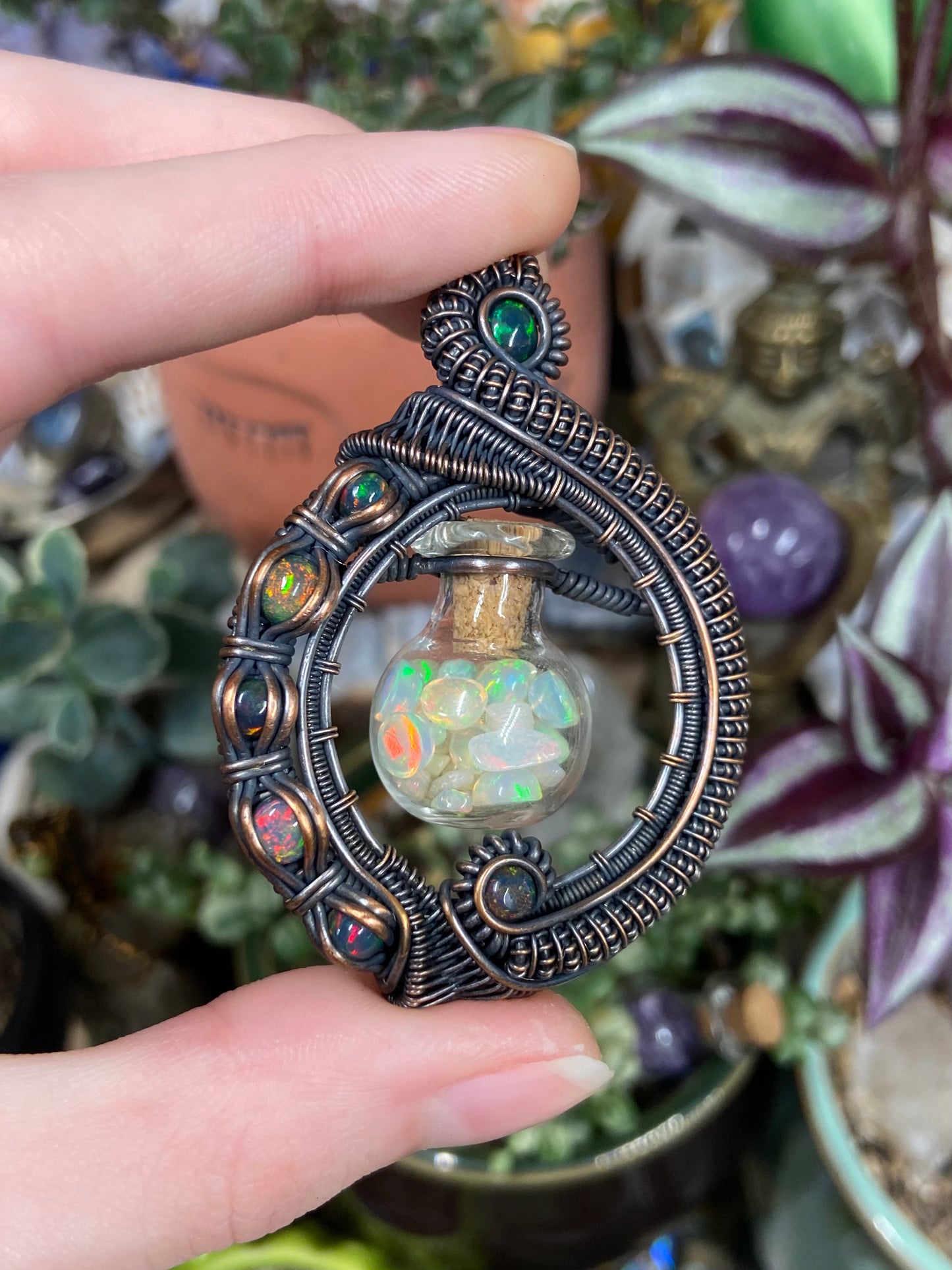 Ethiopian Opal and Black Opal vial vortex amulet
