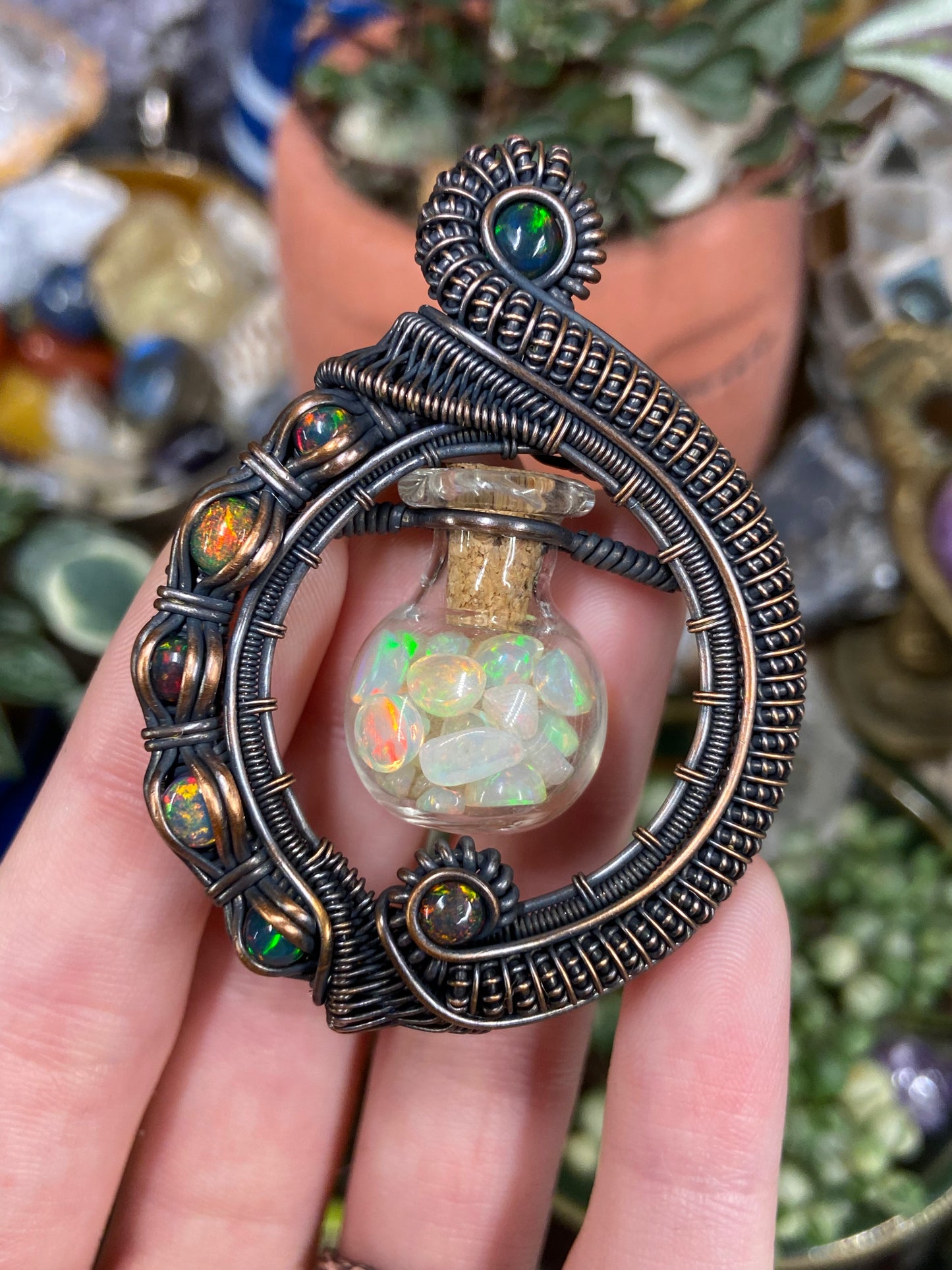 Ethiopian Opal and Black Opal vial vortex amulet