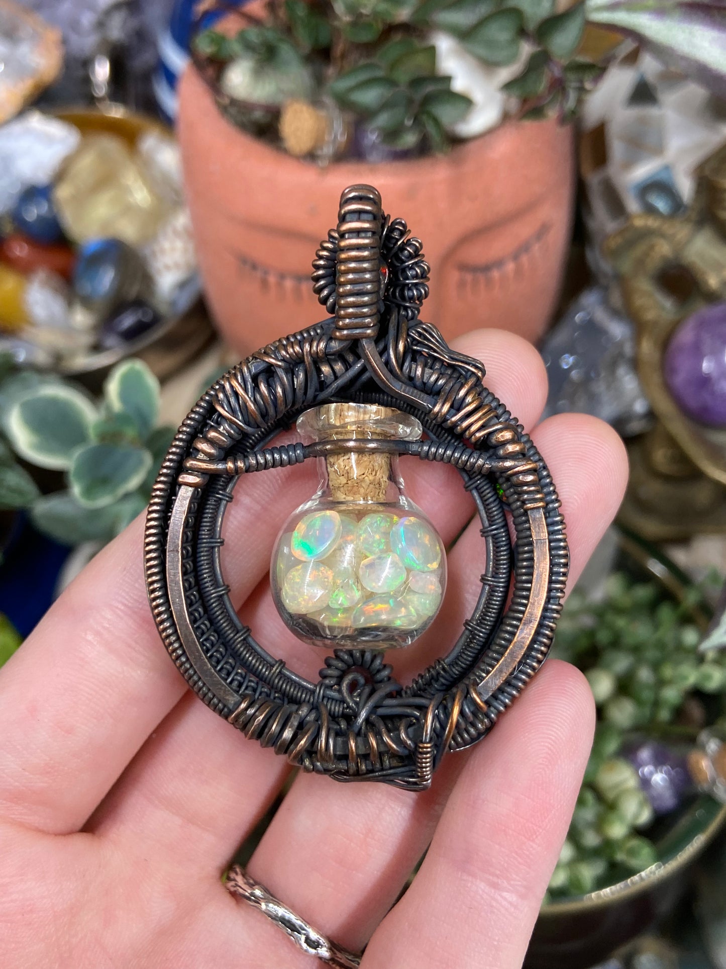 Ethiopian Opal and Black Opal vial vortex amulet