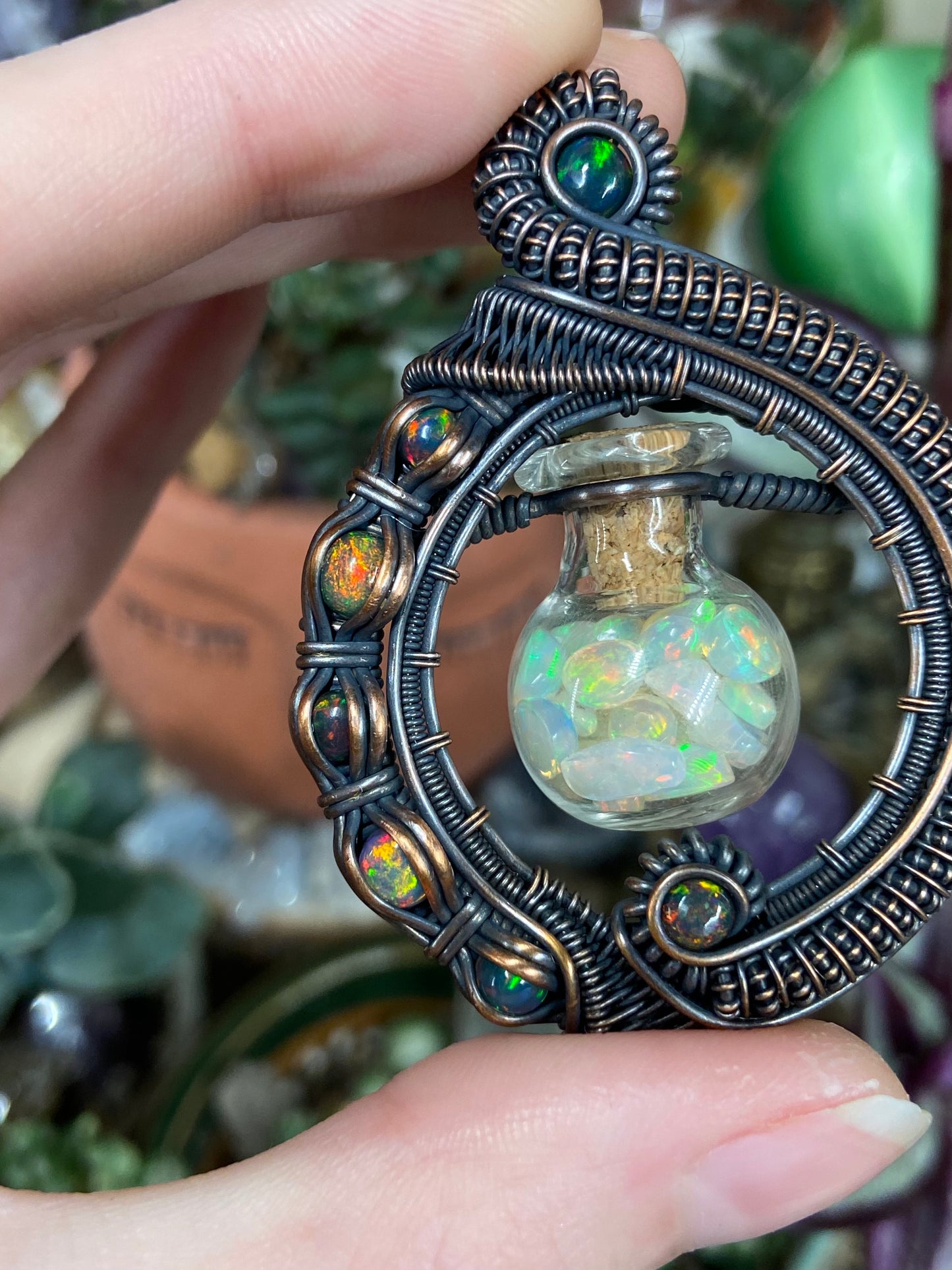 Ethiopian Opal and Black Opal vial vortex amulet